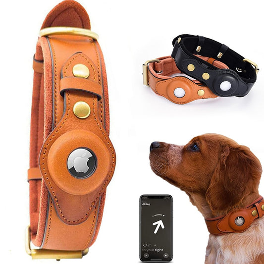 Leather Pet Tracking Collar For Apple Airtag